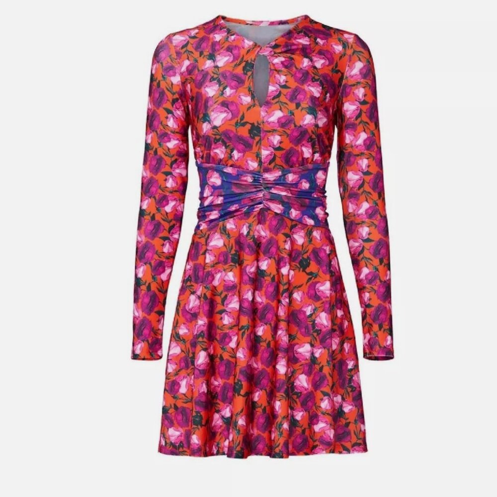 DELFI COLLECTIVE Morris Dress Vibrant Pink Purple Floral MED